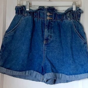 Oak & Fort paper bag waist denim shorts
